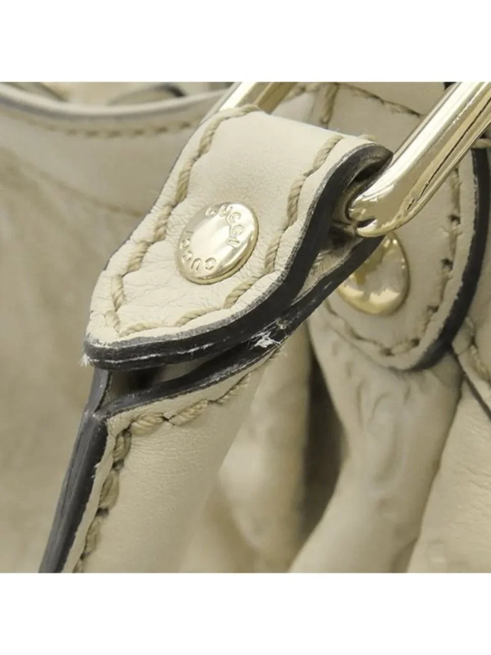 Gucci Handbag Sookie Leather White Champagne Gold Off GG Guccissima Tote with